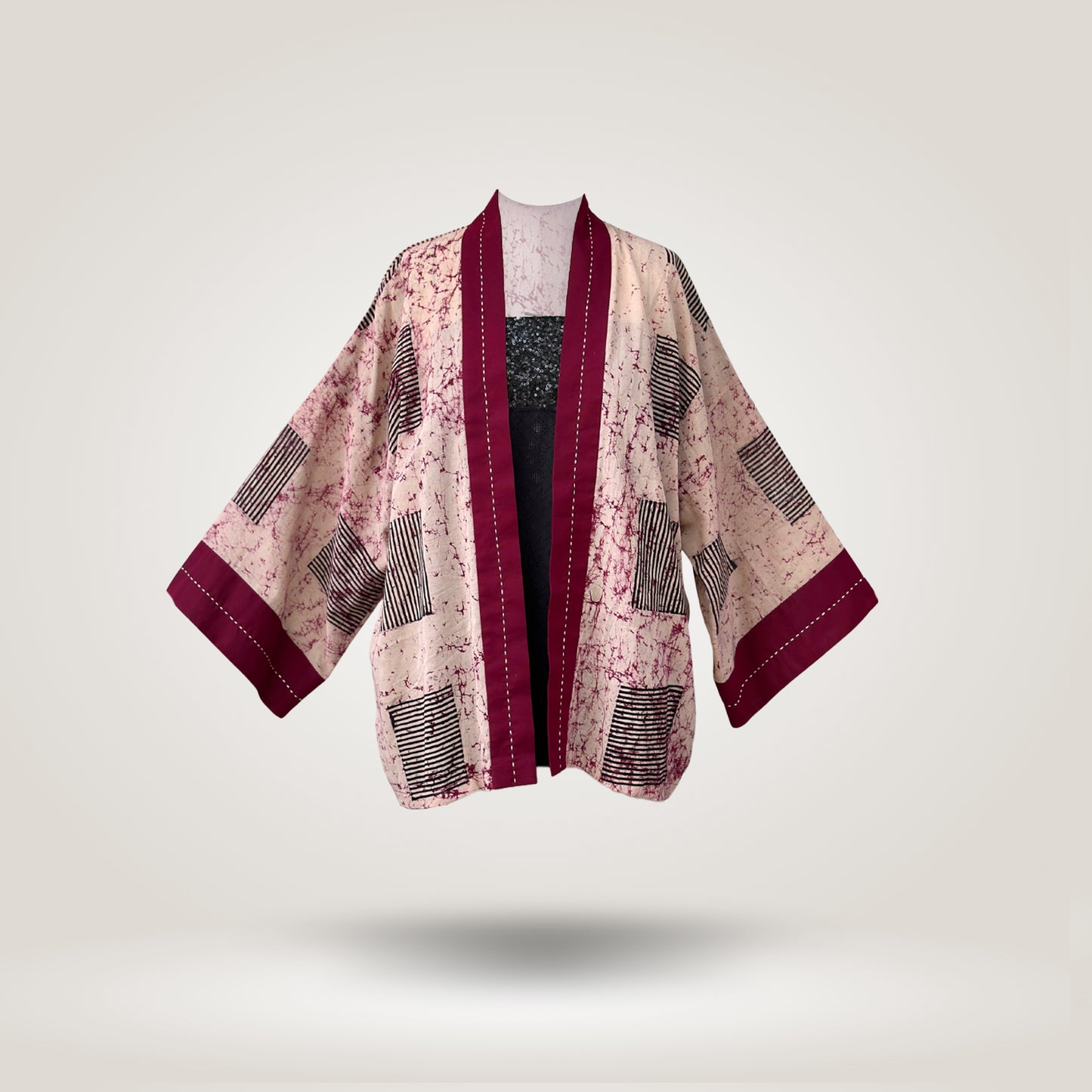 Cream Maroon Yukata Cape by NES